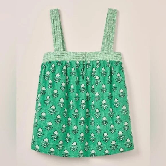 Johnnie-O Elin Contrast Block Print Tank Top in Ming Green Square Neck Breezy - Picture 6 of 16